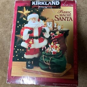 Kirkland Signature Fabric Mache Santa by the Fireplace Vintage